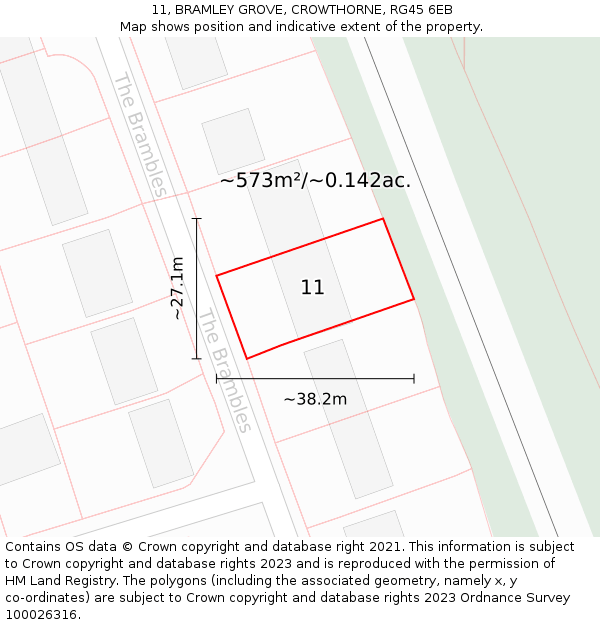 11, BRAMLEY GROVE, CROWTHORNE, RG45 6EB: Plot and title map