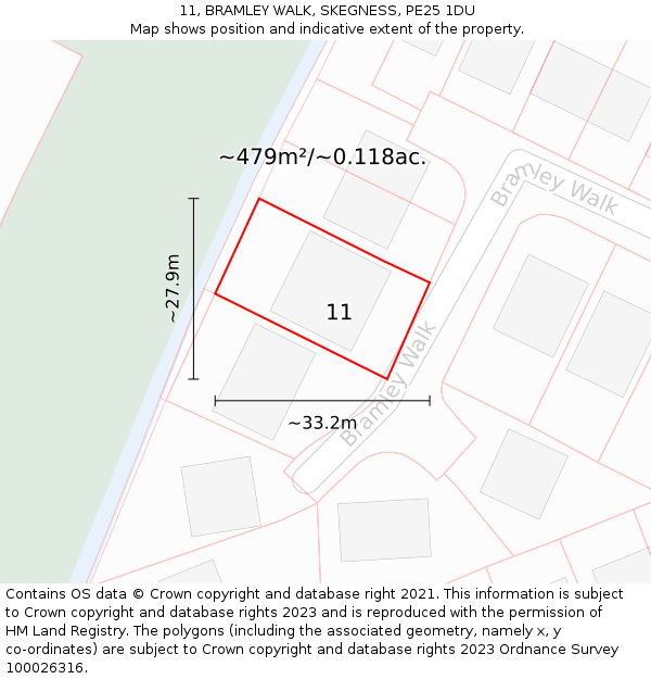 11, BRAMLEY WALK, SKEGNESS, PE25 1DU: Plot and title map