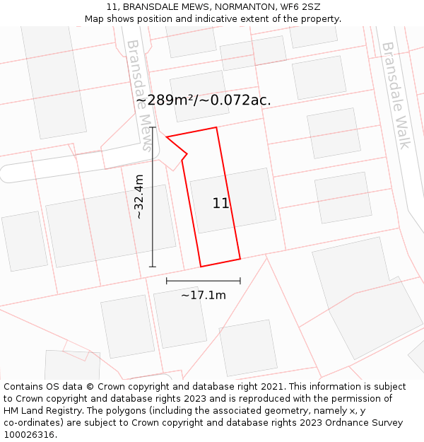 11, BRANSDALE MEWS, NORMANTON, WF6 2SZ: Plot and title map