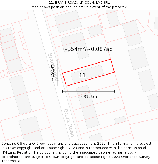 11, BRANT ROAD, LINCOLN, LN5 8RL: Plot and title map