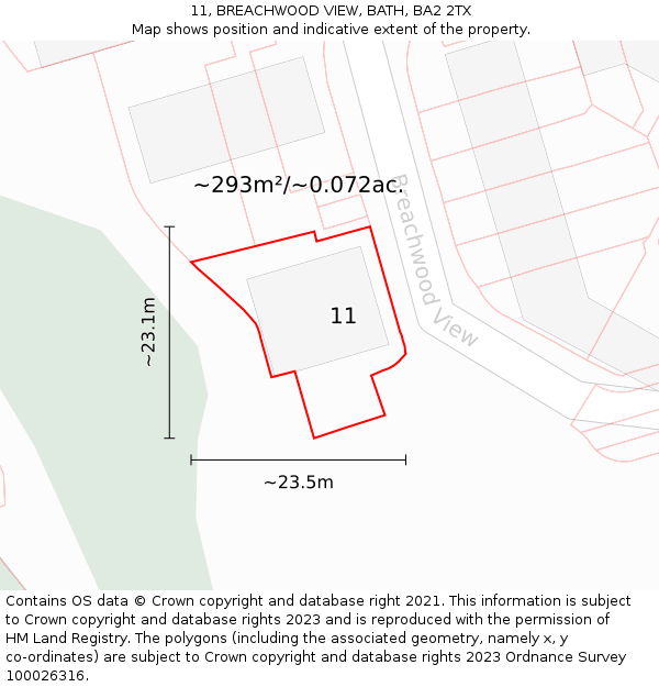 11, BREACHWOOD VIEW, BATH, BA2 2TX: Plot and title map