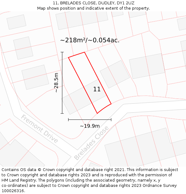 11, BRELADES CLOSE, DUDLEY, DY1 2UZ: Plot and title map