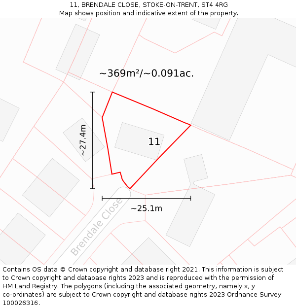 11, BRENDALE CLOSE, STOKE-ON-TRENT, ST4 4RG: Plot and title map