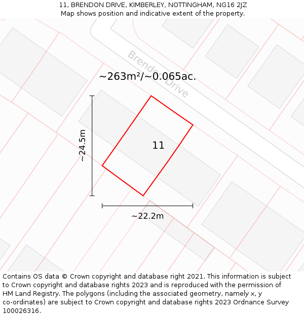 11, BRENDON DRIVE, KIMBERLEY, NOTTINGHAM, NG16 2JZ: Plot and title map