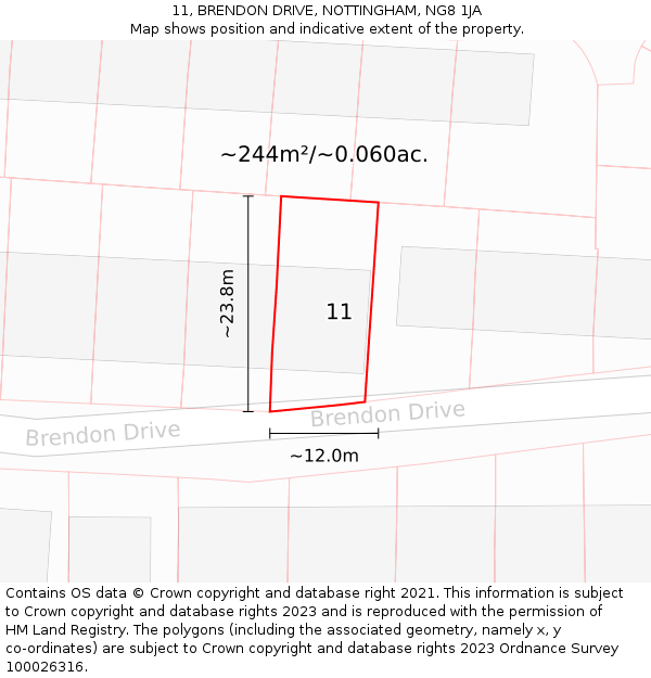 11, BRENDON DRIVE, NOTTINGHAM, NG8 1JA: Plot and title map