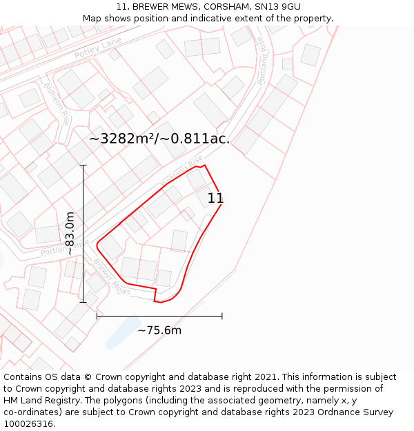 11, BREWER MEWS, CORSHAM, SN13 9GU: Plot and title map