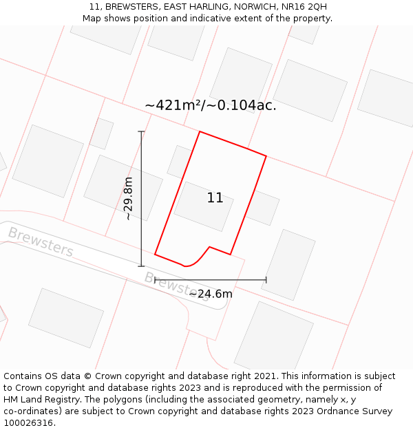 11, BREWSTERS, EAST HARLING, NORWICH, NR16 2QH: Plot and title map