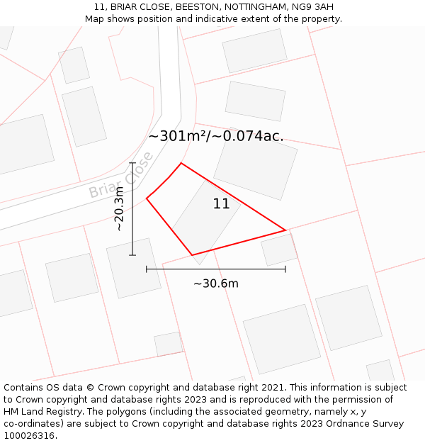 11, BRIAR CLOSE, BEESTON, NOTTINGHAM, NG9 3AH: Plot and title map