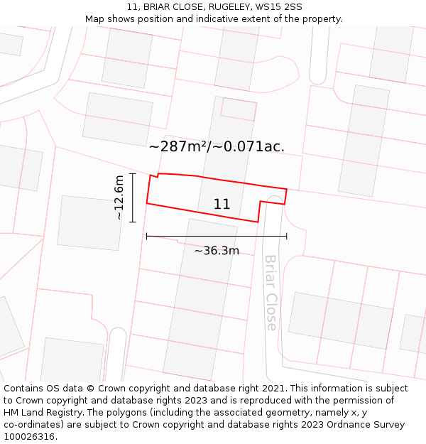 11, BRIAR CLOSE, RUGELEY, WS15 2SS: Plot and title map