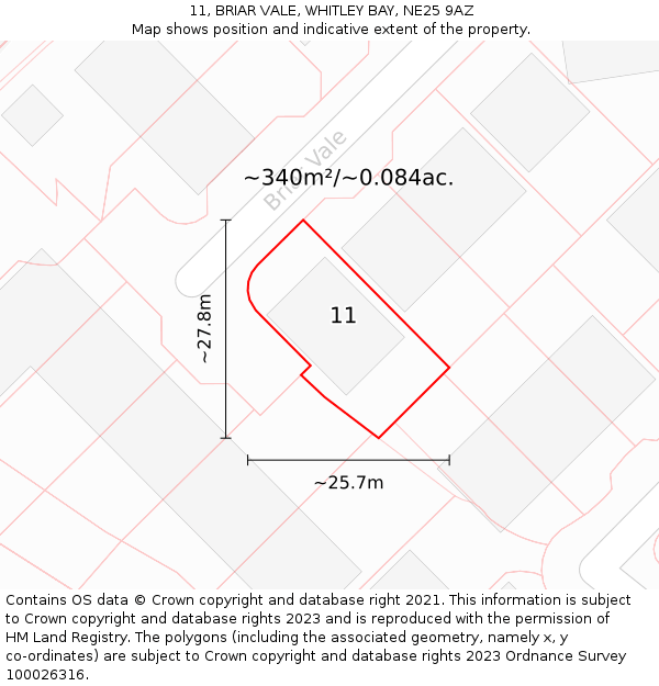 11, BRIAR VALE, WHITLEY BAY, NE25 9AZ: Plot and title map