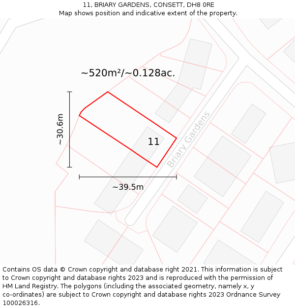 11, BRIARY GARDENS, CONSETT, DH8 0RE: Plot and title map