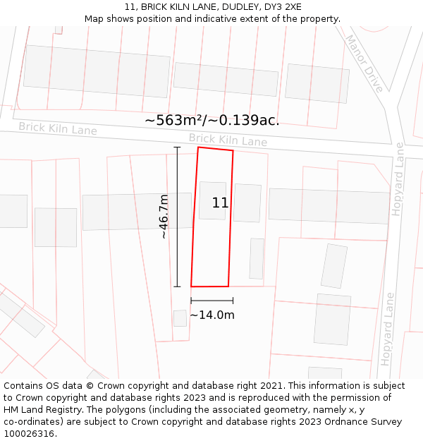 11, BRICK KILN LANE, DUDLEY, DY3 2XE: Plot and title map