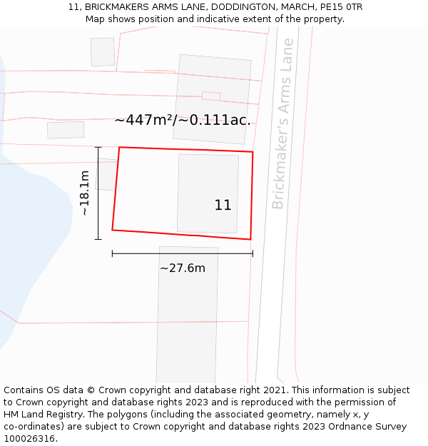 11, BRICKMAKERS ARMS LANE, DODDINGTON, MARCH, PE15 0TR: Plot and title map