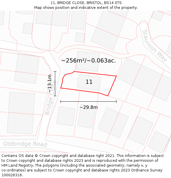 11, BRIDGE CLOSE, BRISTOL, BS14 0TS: Plot and title map