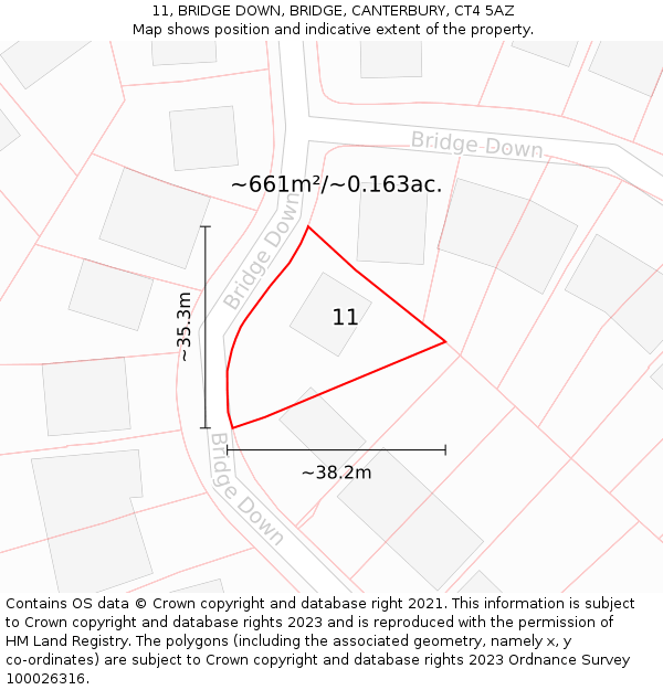 11, BRIDGE DOWN, BRIDGE, CANTERBURY, CT4 5AZ: Plot and title map