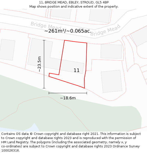 11, BRIDGE MEAD, EBLEY, STROUD, GL5 4BP: Plot and title map