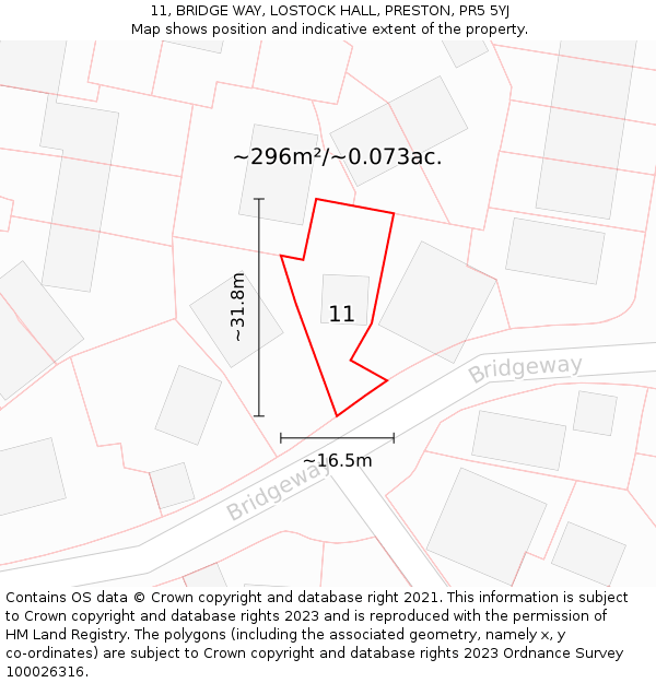 11, BRIDGE WAY, LOSTOCK HALL, PRESTON, PR5 5YJ: Plot and title map