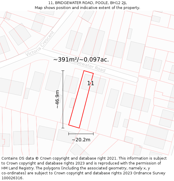 11, BRIDGEWATER ROAD, POOLE, BH12 2JL: Plot and title map