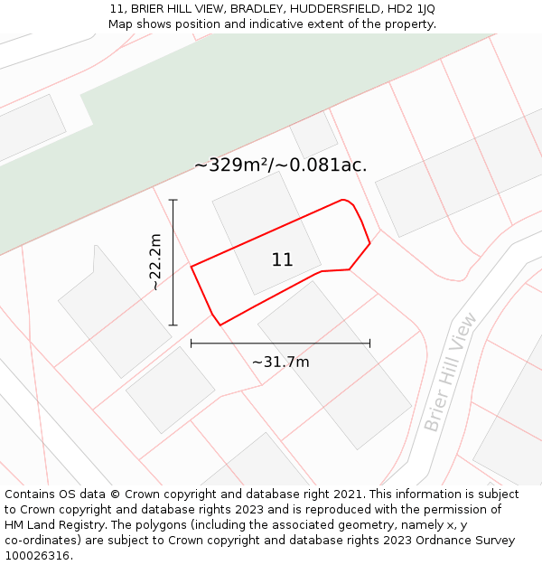 11, BRIER HILL VIEW, BRADLEY, HUDDERSFIELD, HD2 1JQ: Plot and title map