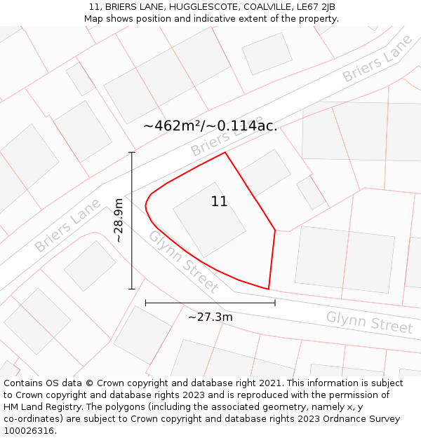 11, BRIERS LANE, HUGGLESCOTE, COALVILLE, LE67 2JB: Plot and title map
