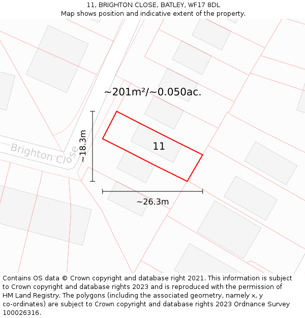 11, BRIGHTON CLOSE, BATLEY, WF17 8DL: Plot and title map