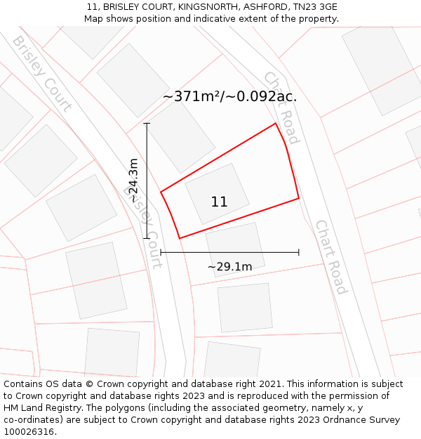 11, BRISLEY COURT, KINGSNORTH, ASHFORD, TN23 3GE: Plot and title map