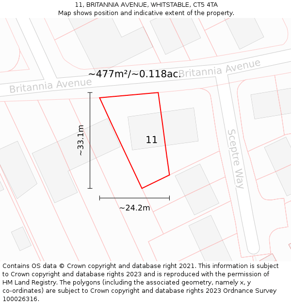 11, BRITANNIA AVENUE, WHITSTABLE, CT5 4TA: Plot and title map