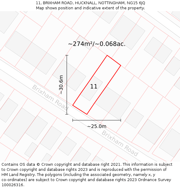 11, BRIXHAM ROAD, HUCKNALL, NOTTINGHAM, NG15 6JQ: Plot and title map