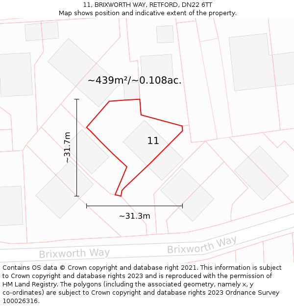 11, BRIXWORTH WAY, RETFORD, DN22 6TT: Plot and title map