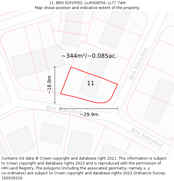 11, BRO EDNYFED, LLANGEFNI, LL77 7WA: Plot and title map