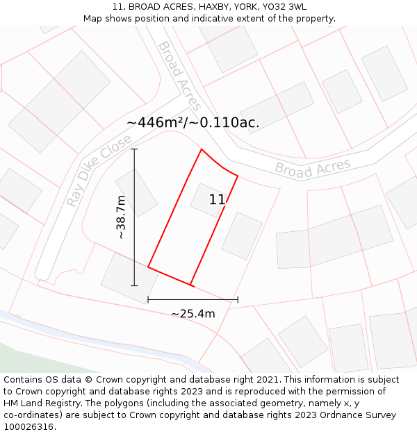 11, BROAD ACRES, HAXBY, YORK, YO32 3WL: Plot and title map