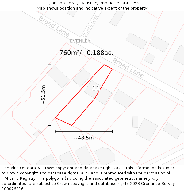 11, BROAD LANE, EVENLEY, BRACKLEY, NN13 5SF: Plot and title map