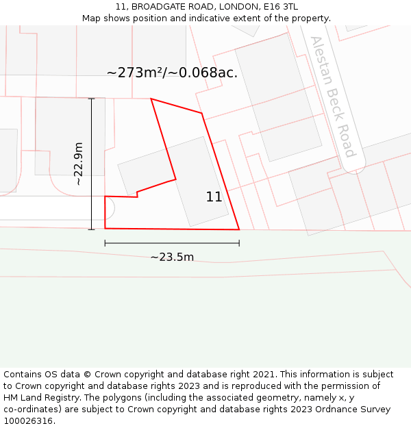 11, BROADGATE ROAD, LONDON, E16 3TL: Plot and title map