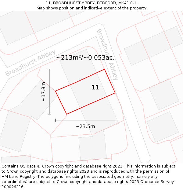 11, BROADHURST ABBEY, BEDFORD, MK41 0UL: Plot and title map