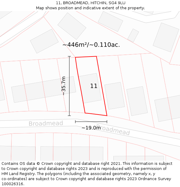 11, BROADMEAD, HITCHIN, SG4 9LU: Plot and title map