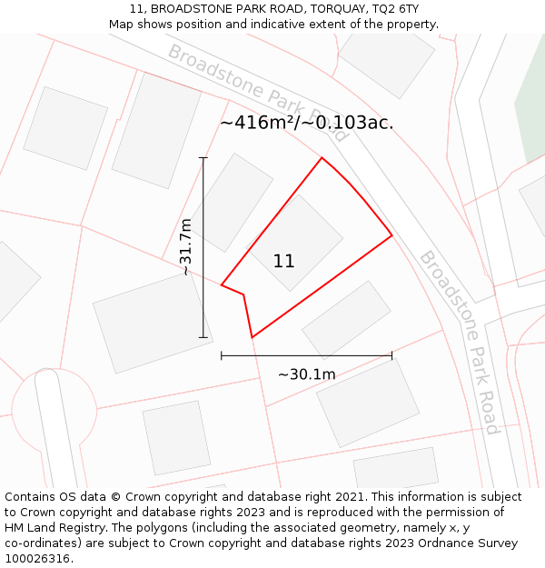 11, BROADSTONE PARK ROAD, TORQUAY, TQ2 6TY: Plot and title map