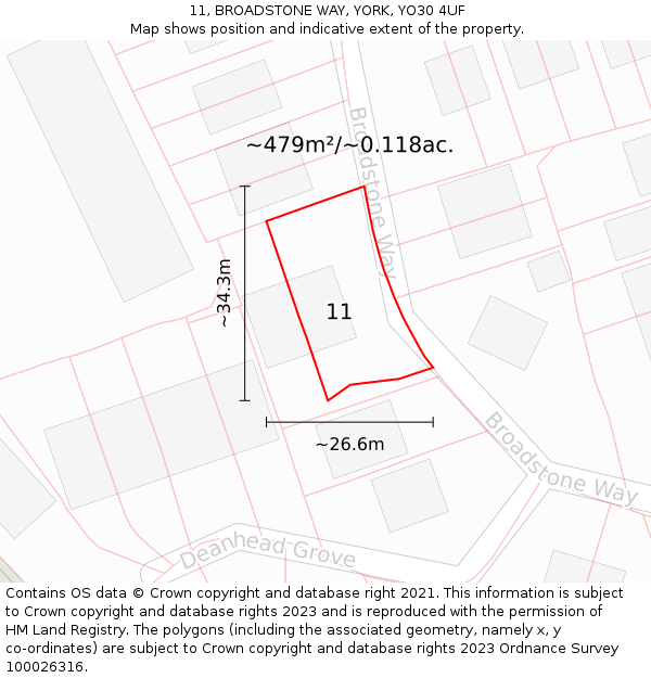 11, BROADSTONE WAY, YORK, YO30 4UF: Plot and title map