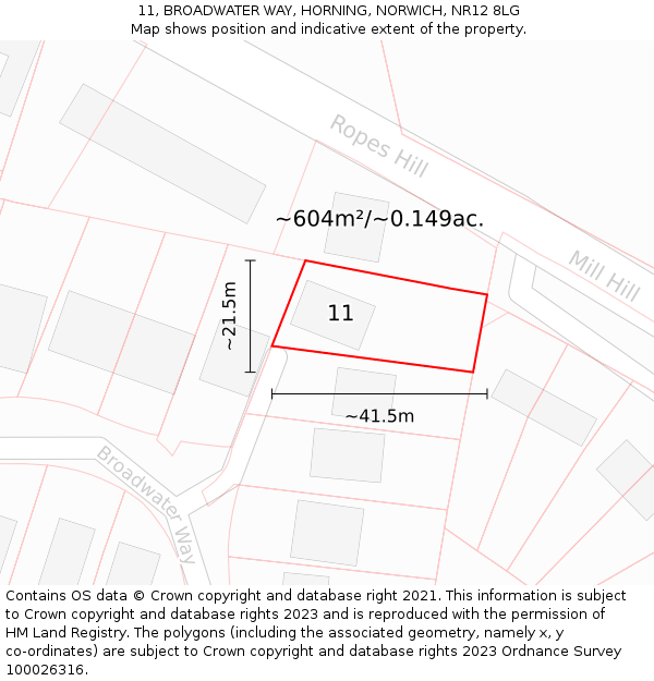 11, BROADWATER WAY, HORNING, NORWICH, NR12 8LG: Plot and title map