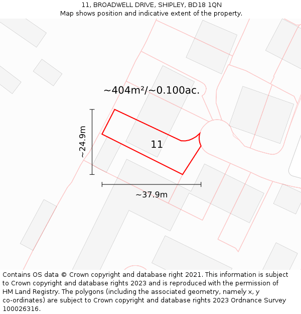 11, BROADWELL DRIVE, SHIPLEY, BD18 1QN: Plot and title map