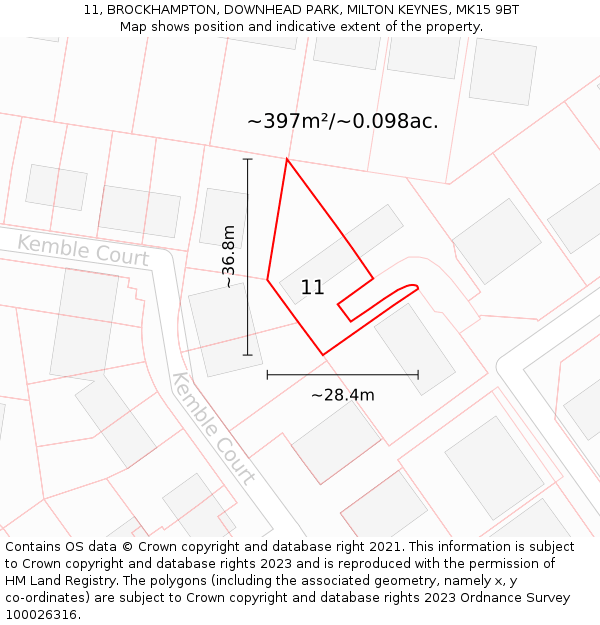 11, BROCKHAMPTON, DOWNHEAD PARK, MILTON KEYNES, MK15 9BT: Plot and title map