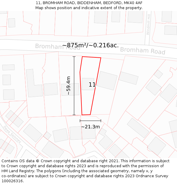11, BROMHAM ROAD, BIDDENHAM, BEDFORD, MK40 4AF: Plot and title map
