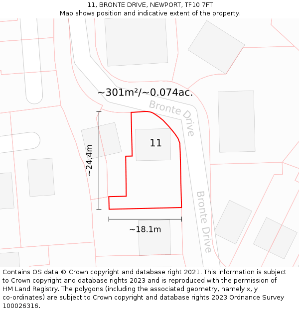 11, BRONTE DRIVE, NEWPORT, TF10 7FT: Plot and title map
