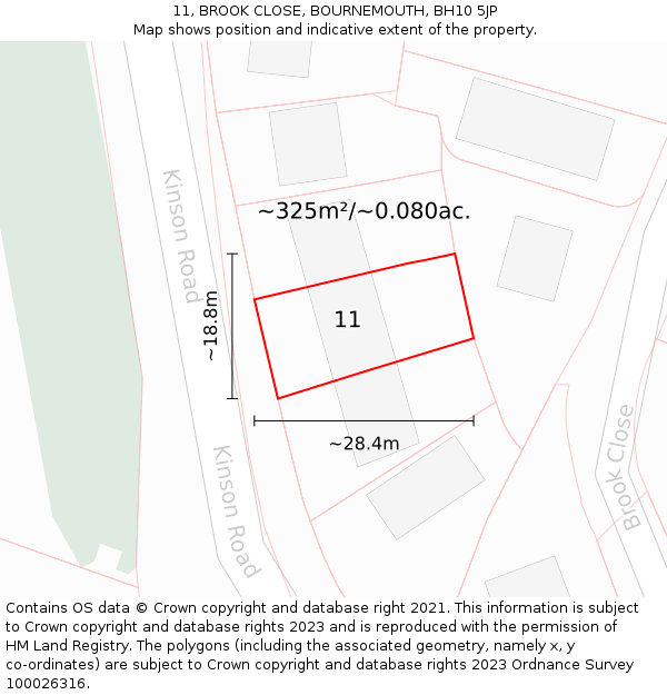 11, BROOK CLOSE, BOURNEMOUTH, BH10 5JP: Plot and title map