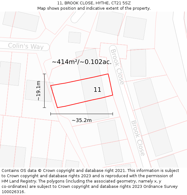 11, BROOK CLOSE, HYTHE, CT21 5SZ: Plot and title map