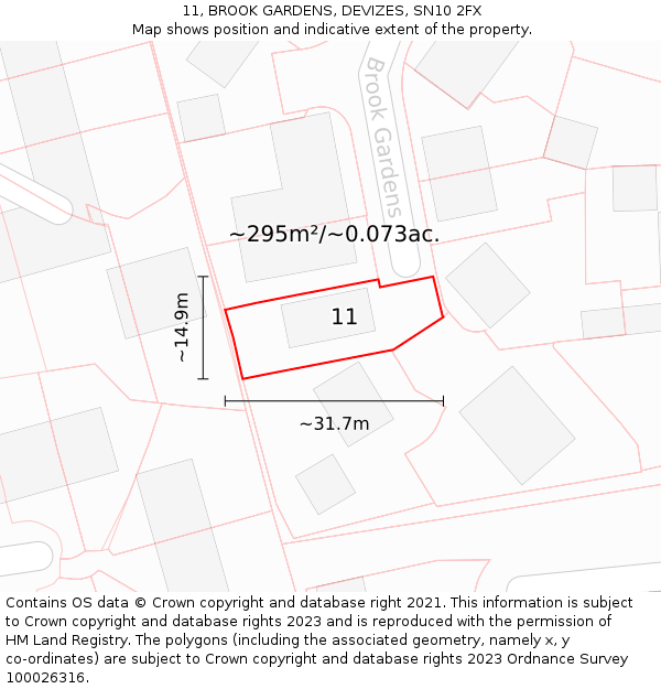 11, BROOK GARDENS, DEVIZES, SN10 2FX: Plot and title map