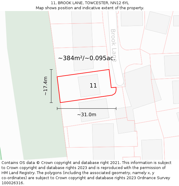 11, BROOK LANE, TOWCESTER, NN12 6YL: Plot and title map