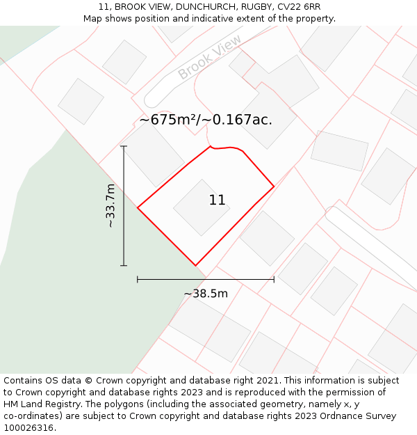 11, BROOK VIEW, DUNCHURCH, RUGBY, CV22 6RR: Plot and title map
