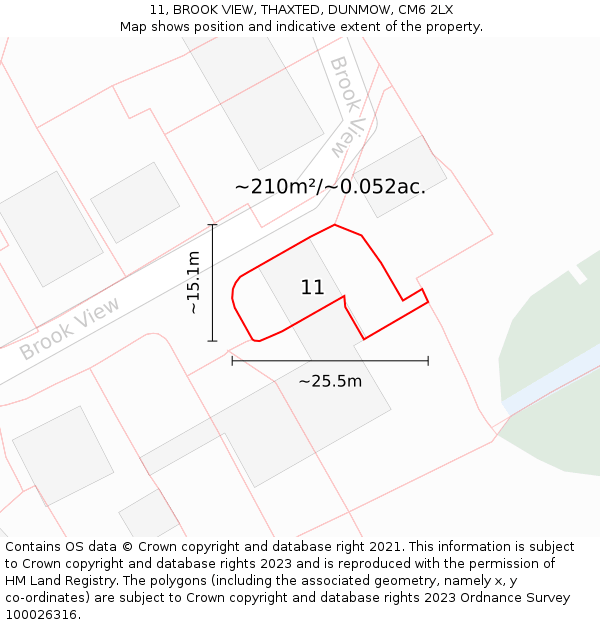11, BROOK VIEW, THAXTED, DUNMOW, CM6 2LX: Plot and title map