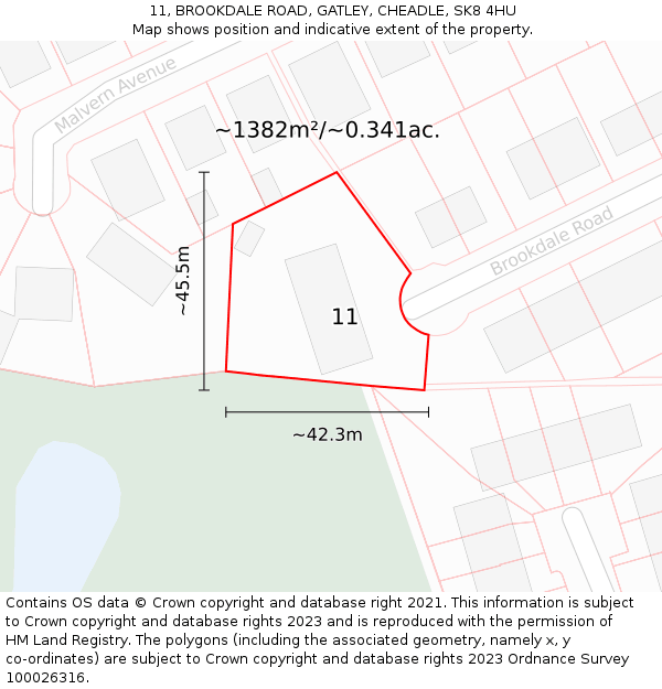 11, BROOKDALE ROAD, GATLEY, CHEADLE, SK8 4HU: Plot and title map