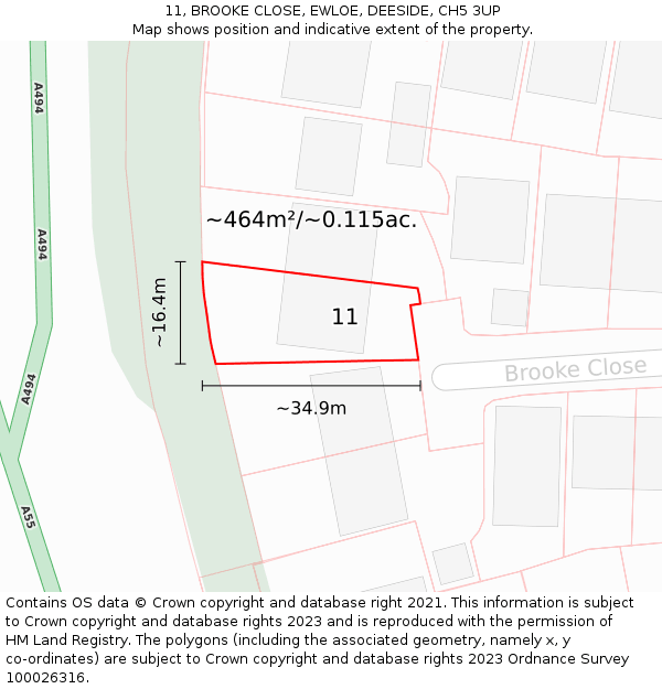11, BROOKE CLOSE, EWLOE, DEESIDE, CH5 3UP: Plot and title map